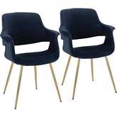 Vintage Flair Dining Accent Chair in Gold & Blue Velvet (Set of 2)